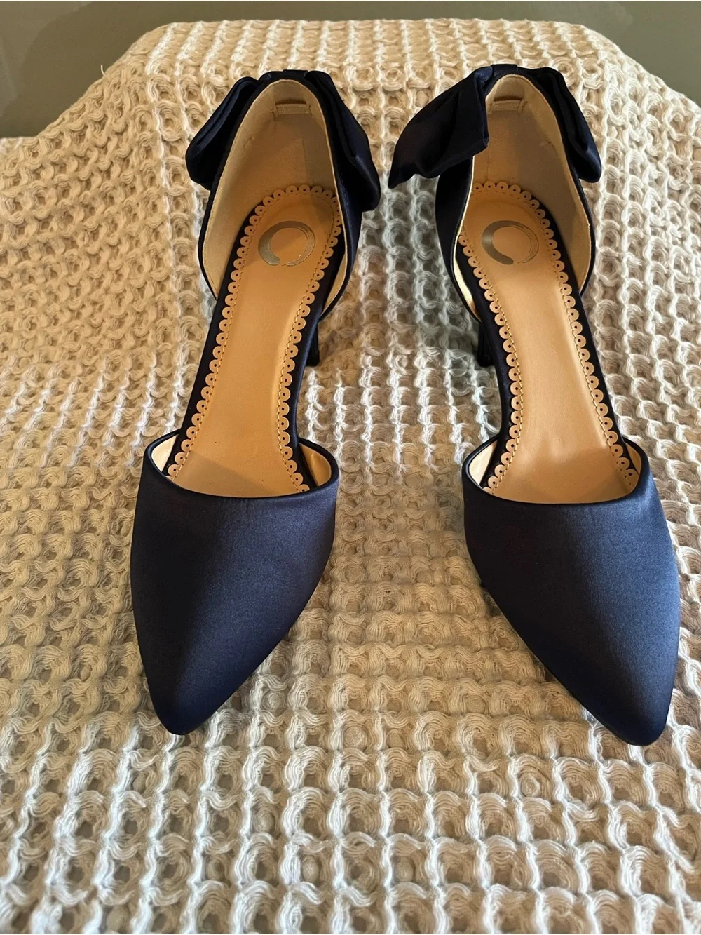 Elegant  Journey Pointed-Toe Heels in Navy with Bow 442